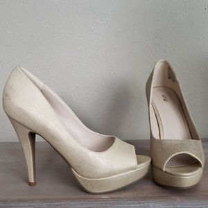 Gold snakeskin heels